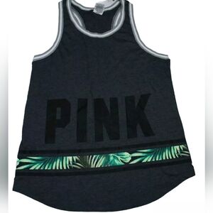 Victoria's Secret PINK Tank Top. Dark Gray Green Palm Leaves. Small Nwt